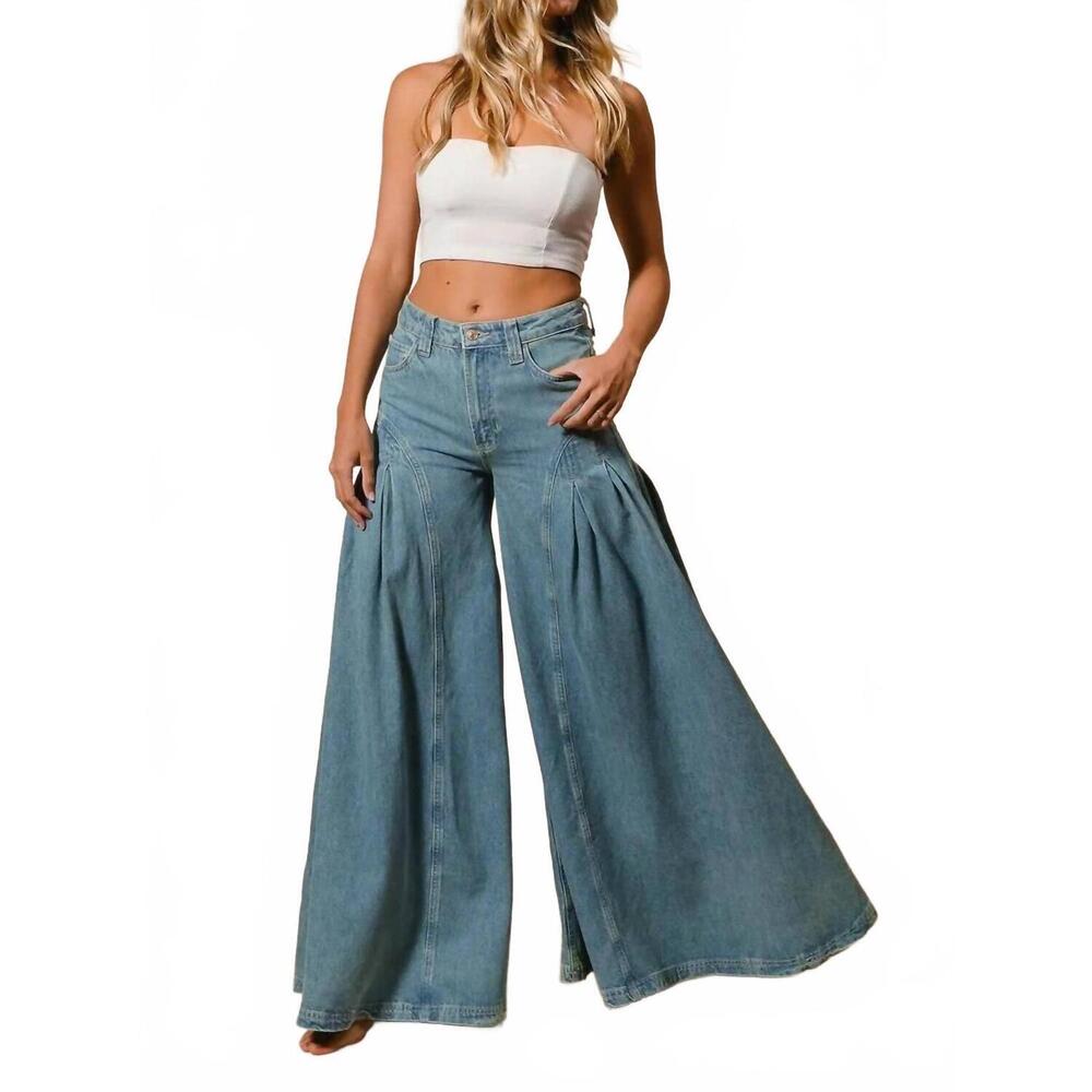 NEW BIBI pleated detail wide jeans in denim